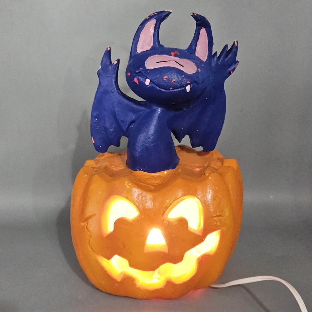 Vintage 1993 Trendmasters Halloween Bat Jack O Lantern Pumpkin Lighted 12" Works